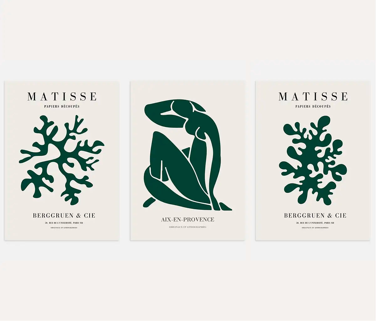 henri matisse dark green abstract poster set of 3 beige