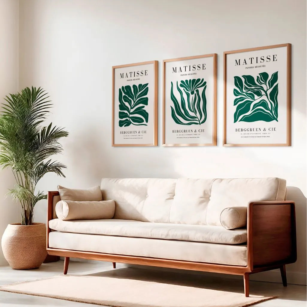 henri matisse leaf poster set green beige home office decor