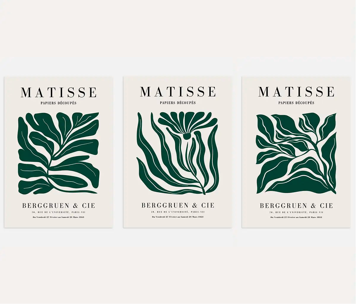 henri matisse poster set of 3 tropical leaves green beige wall art