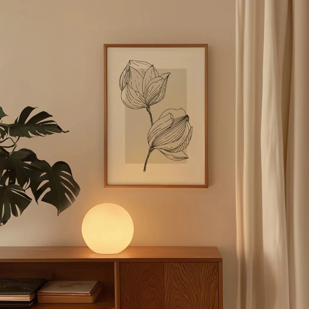 magnolia line art poster bedroom soft neutral decor