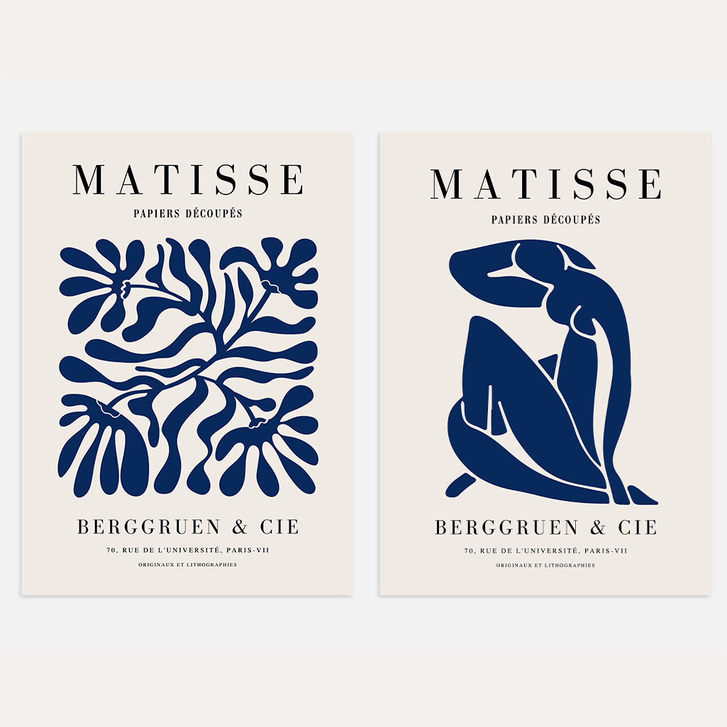 matisse blue abstract cut out poster set of 2 modern wall art