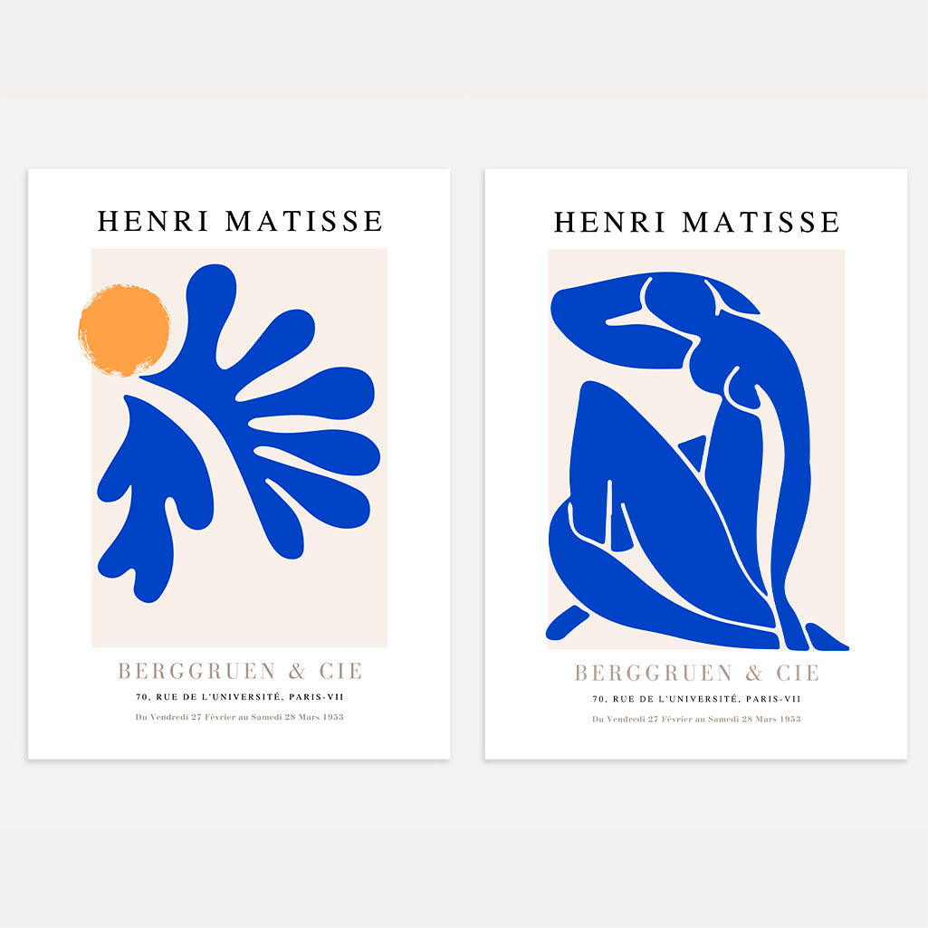 matisse blue orange cut outs poster set of 2 abstract wall art