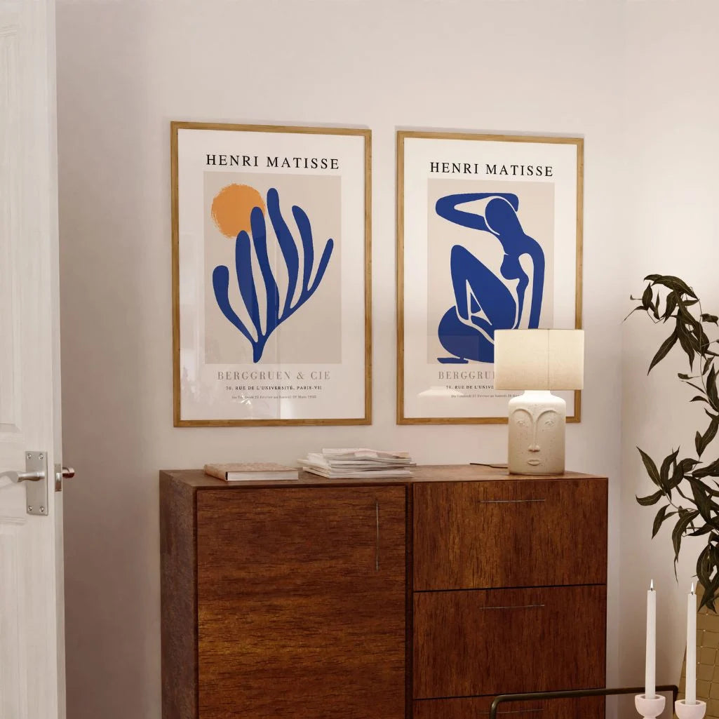 blue abstract matisse poster set living room modern decor