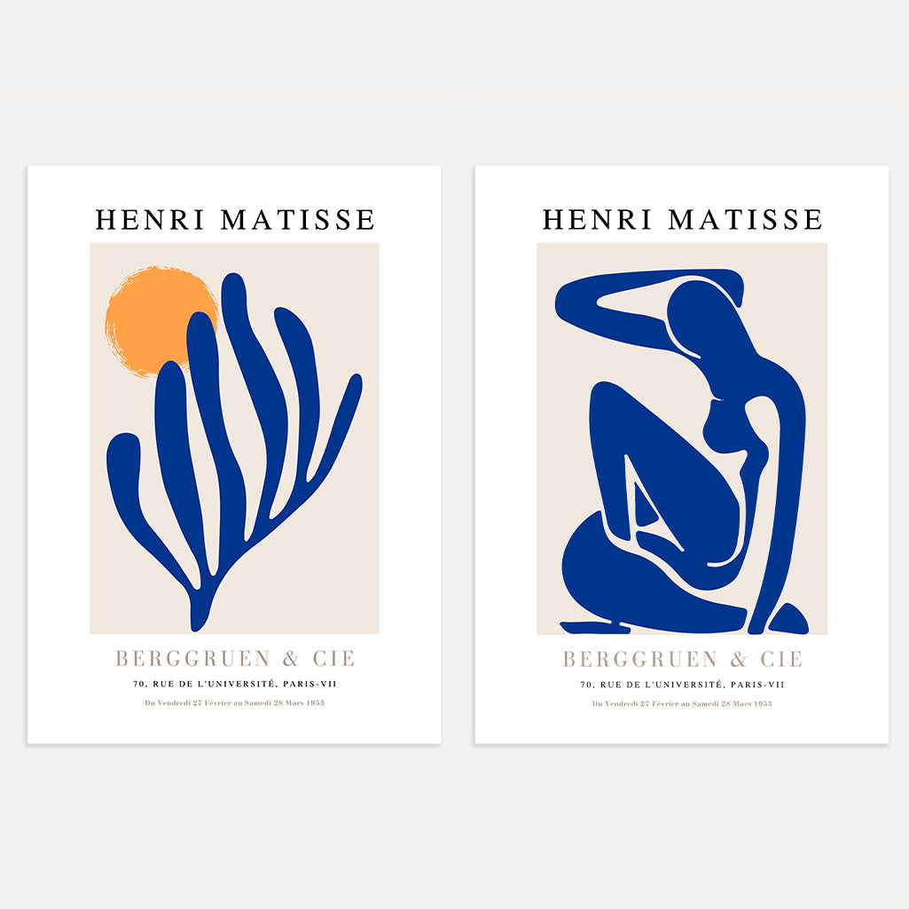 matisse blue shapes poster set of 2 abstract modern wall art
