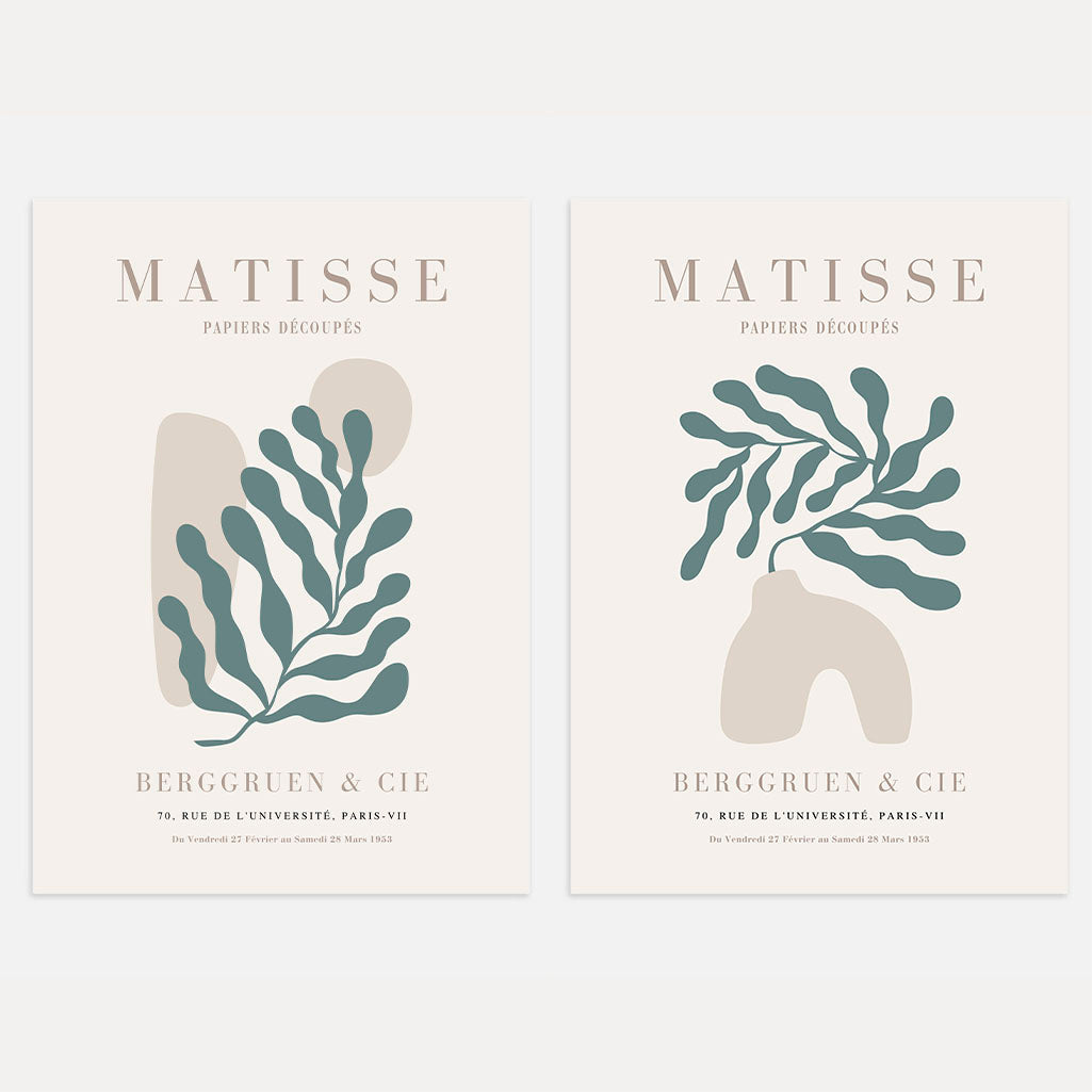 Matisse botanical forms set of 2 posters with beige and green organic shapes