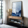 Blue mountain mist landscape poster displayed in gallery wall with minimalist art