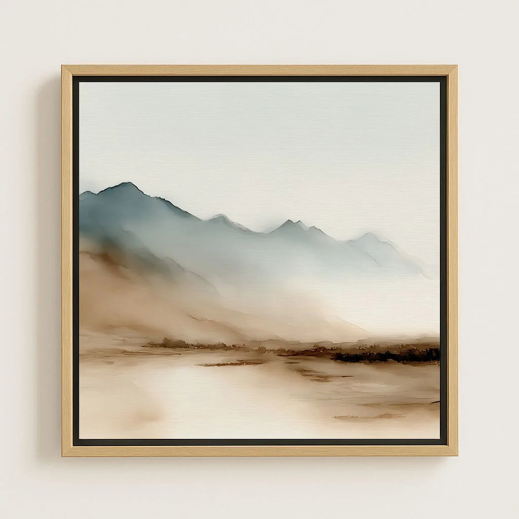 Toile encadrée – Montagnes beige et bleues