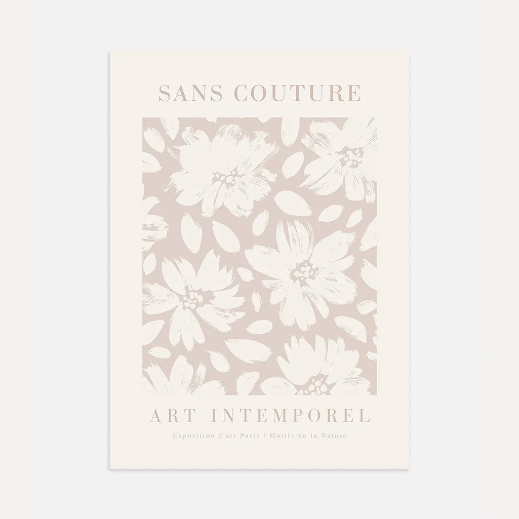 Pastel breeze floral poster with soft beige flowers in airy painterly composition