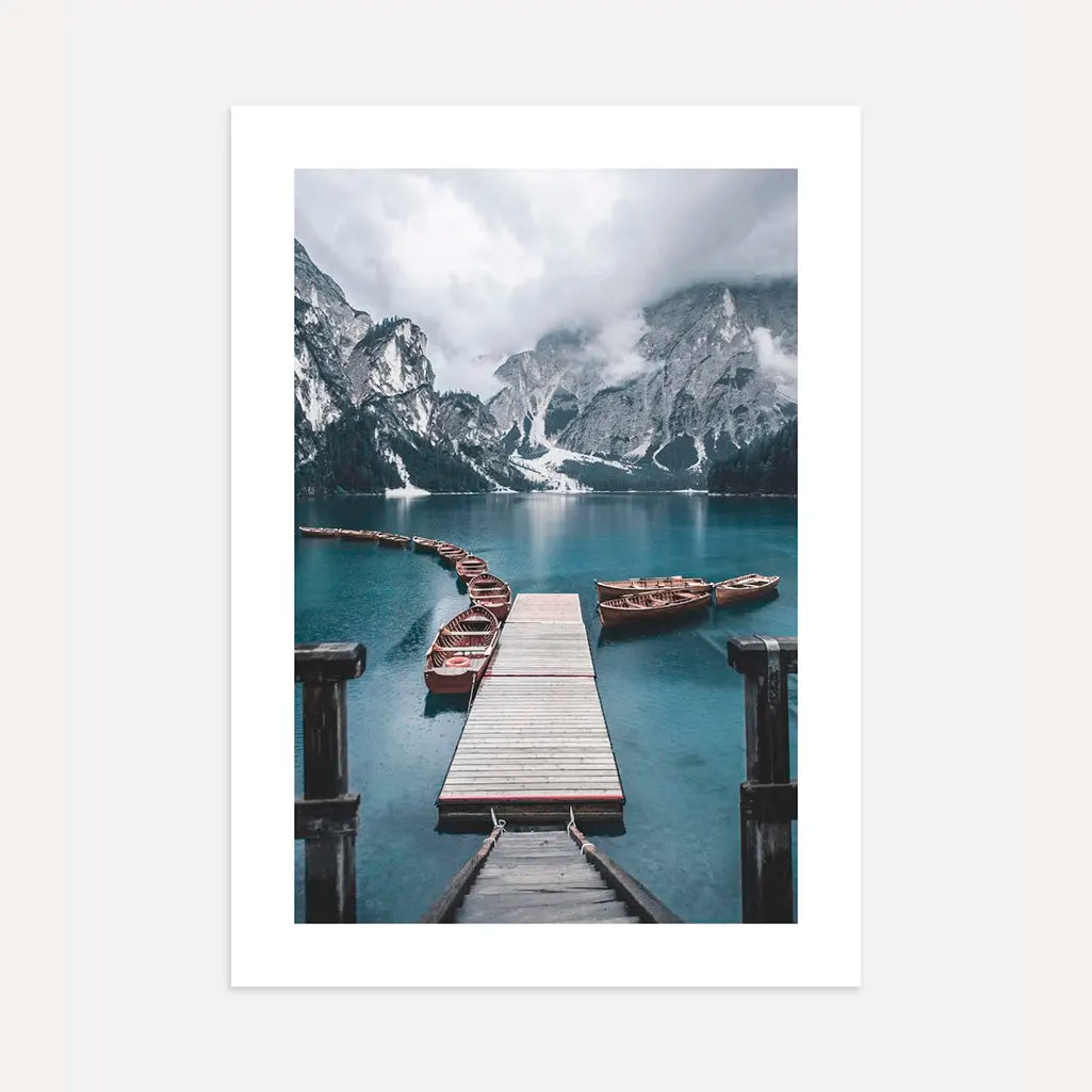 pier on mountain lake poster alpine landscape wall art