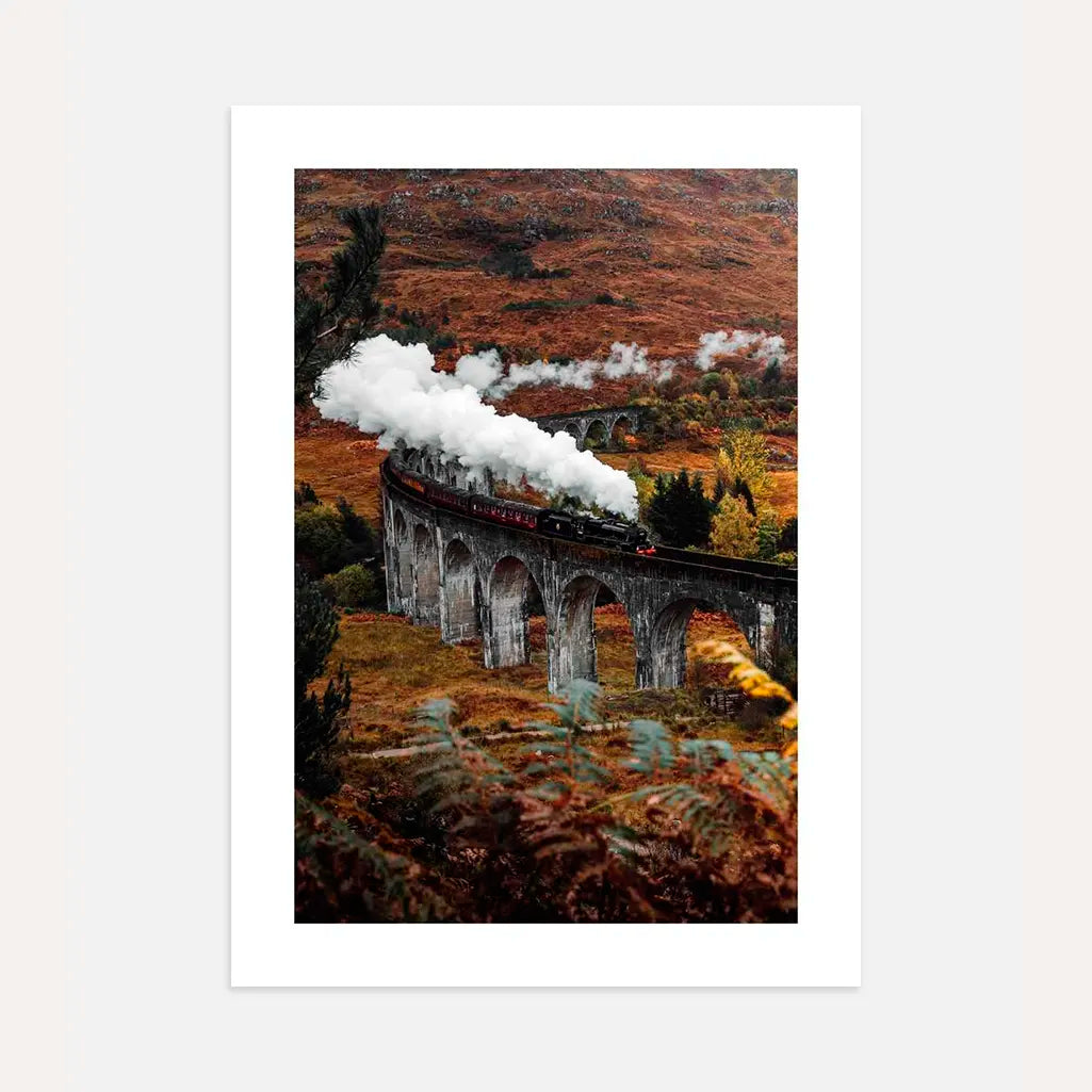 retro steam train poster viaduct railway wall art