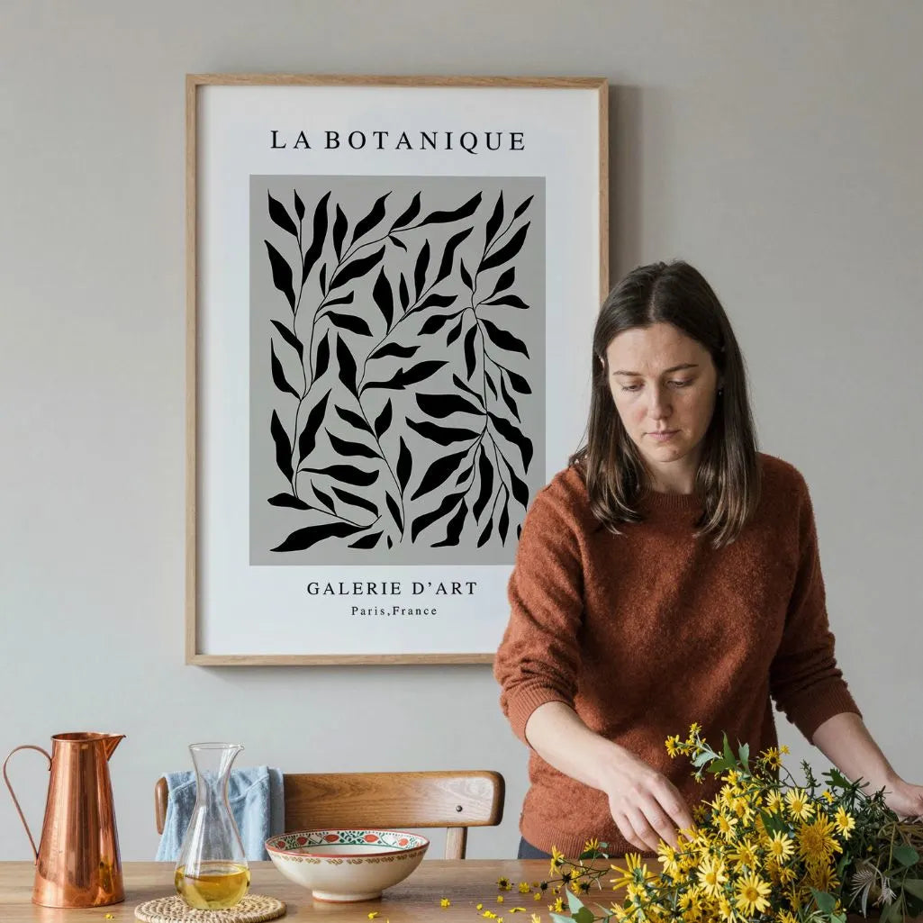 botanische silhouette poster gallery wall moderne kontrast wanddekoration
