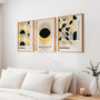 yellow bauhaus wall art set in modern minimalist living room