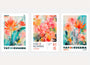 yayoi kusama inspired botanical poster set of 3 orange pink turquoise wall decor